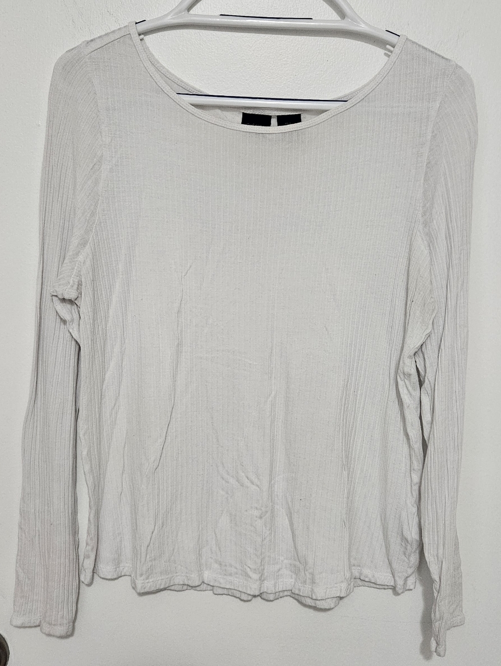 Catherine Malandrino Women's White Ribbed Long Sleeve Crewneck Top Size Large